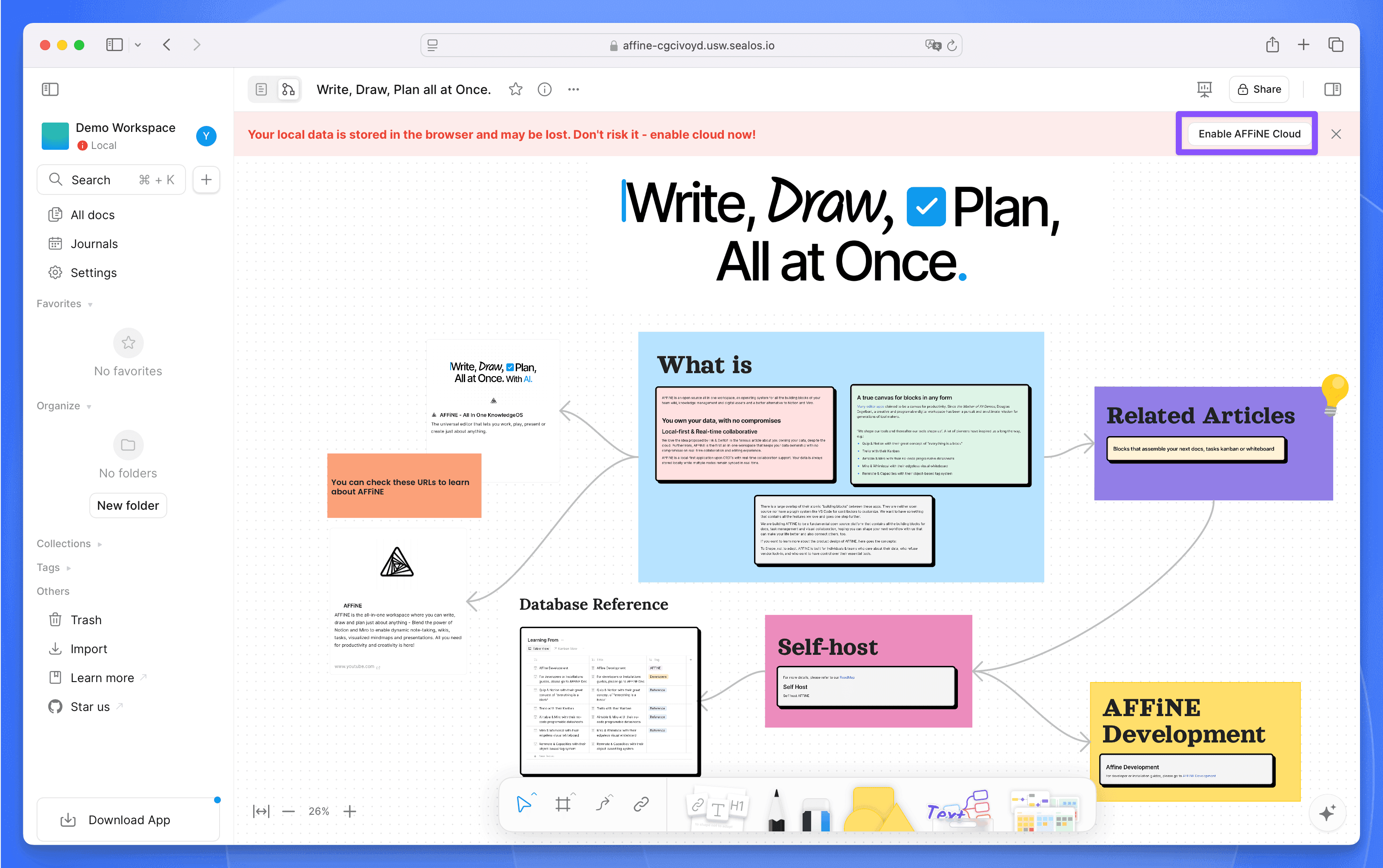 AFFINE cloud service enabling interface for data synchronization