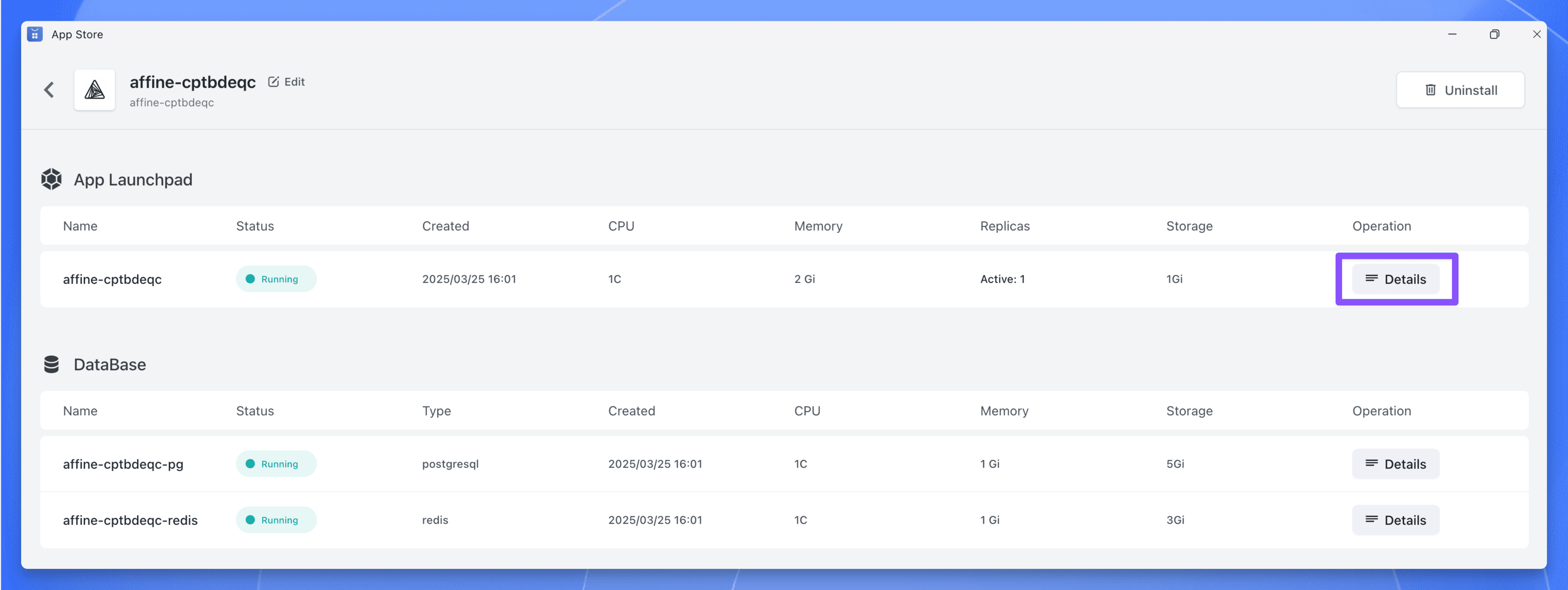 AFFINE deployment configuration interface on Sealos platform