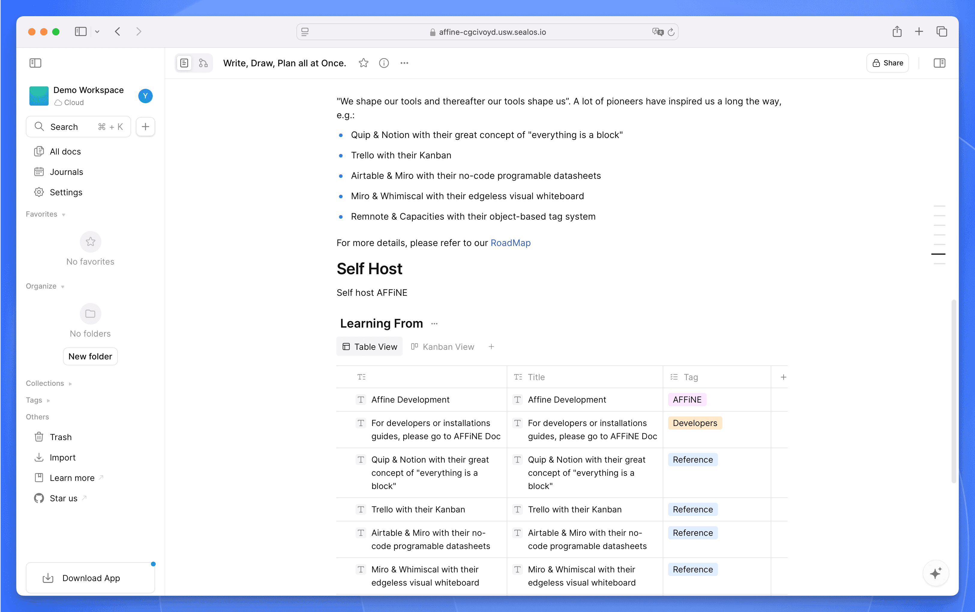 AFFINE Document Mode with rich text editing capabilities