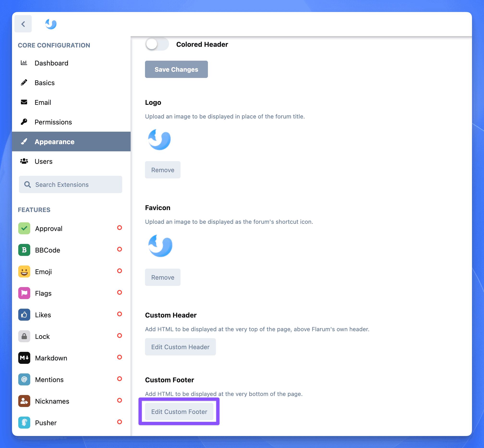 Flarum Custom Footer Settings