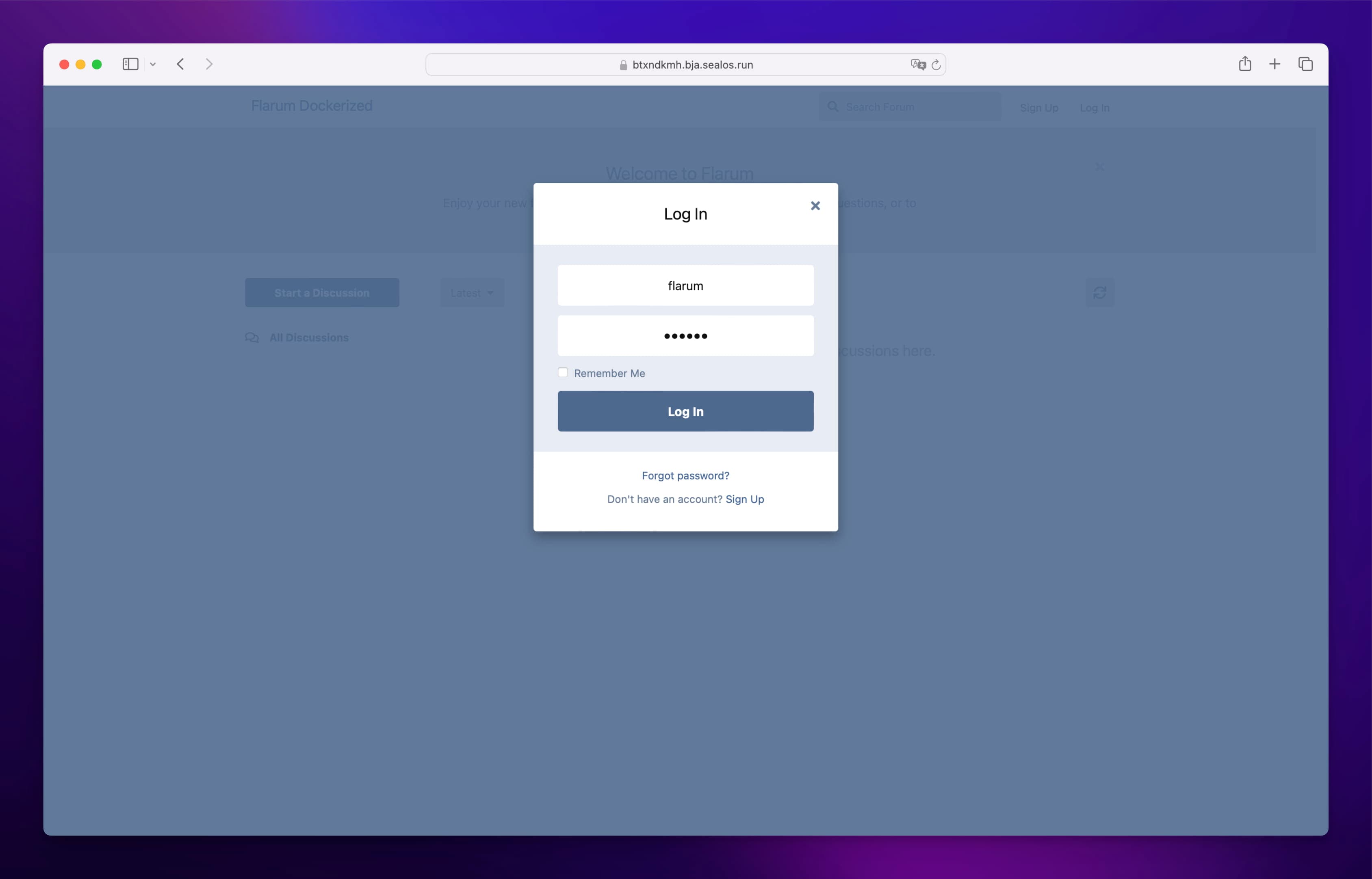 Flarum Login Screen